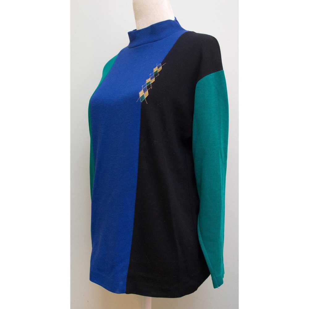 Vintage Sweater Color Block Blue Green Black